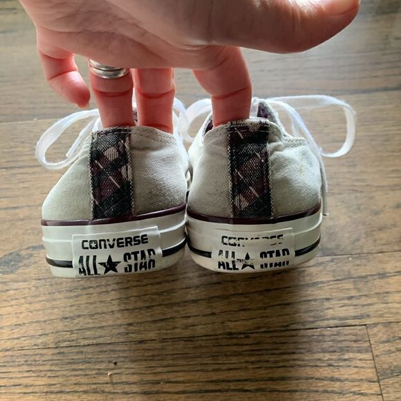 Converse All Stars beige with plaid trim lace up sneakers woman’s size 7.5 - Picture 5 of 9